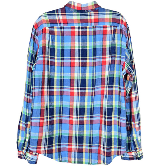 Ralph Lauren Polo Linen Shirt Mens Extra Large Custom Fit Button Up Multi Plaid - Picture 7 of 12